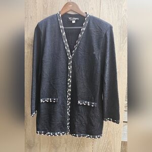 St. John Black Jacket with Embroidered Pink And Blue Trim Business Professional